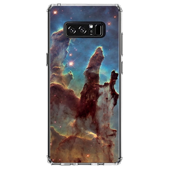 DistinctInk Clear Shockproof Hybrid Case for Samsung Galaxy Note 8 - TPU Bumper, Acrylic Back, Tempered Glass Screen Protector - Pillars of Creation - Astronomy