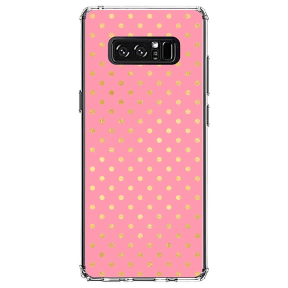 DistinctInk Clear Shockproof Hybrid Case for Samsung Galaxy Note 8 - TPU Bumper, Acrylic Back, Tempered Glass Screen Protector - Pink & Gold Polka Dot Pattern