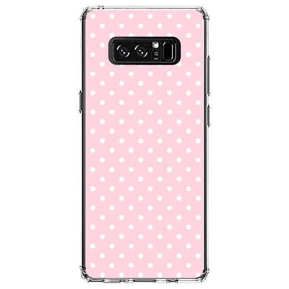 DistinctInk Clear Shockproof Hybrid Case for Samsung Galaxy Note 8 - TPU Bumper, Acrylic Back, Tempered Glass Screen Protector - Pink & White Polka Dot Pattern