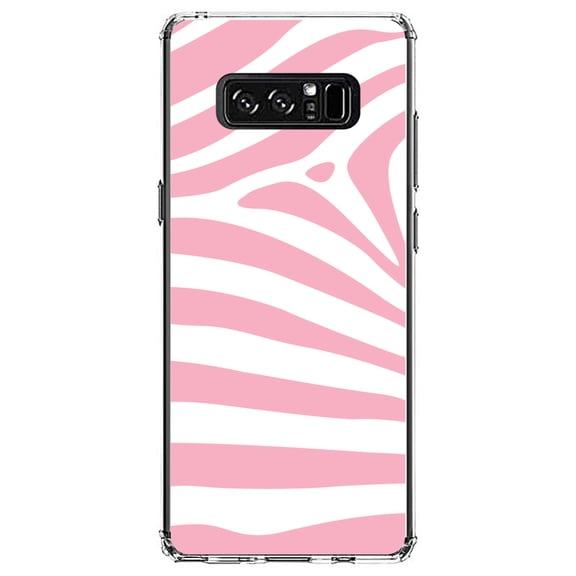 DistinctInk Clear Shockproof Hybrid Case for Samsung Galaxy Note 8 - TPU Bumper, Acrylic Back, Tempered Glass Screen Protector - Pink & White Zebra Skin Stripes