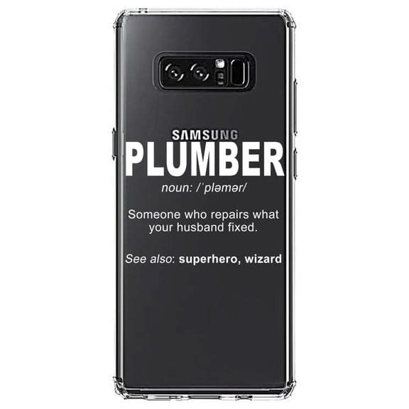 DistinctInk Clear Shockproof Hybrid Case for Samsung Galaxy Note 8 - TPU Bumper Acrylic Back Tempered Glass Screen Protector - Plumber Definition - Fix What Your Husband Fixed