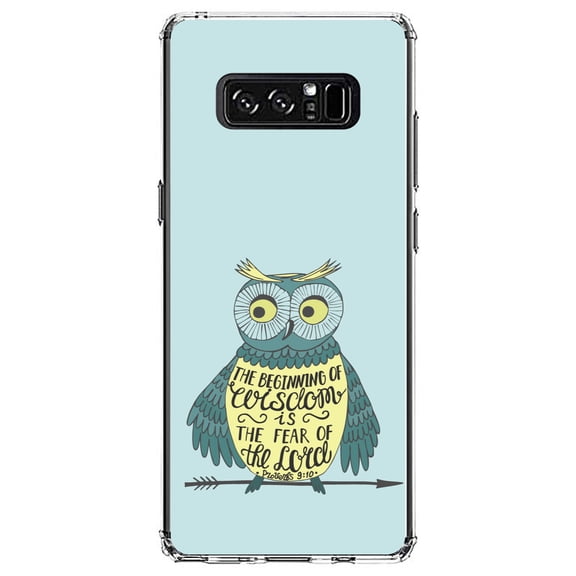 DistinctInk Clear Shockproof Hybrid Case for Samsung Galaxy Note 8 - TPU Bumper, Acrylic Back, Tempered Glass Screen Protector - Proverbs 9:10 - Beginning of Wisdom is Fear of Lord
