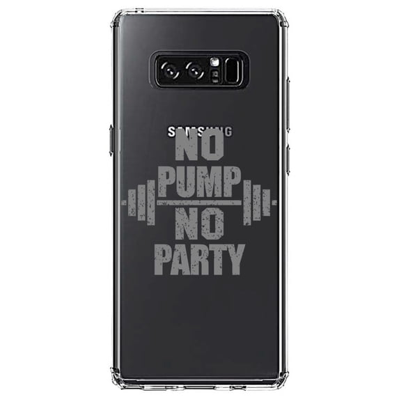 DistinctInk Clear Shockproof Hybrid Case for Samsung Galaxy Note 8 - TPU Bumper Acrylic Back Tempered Glass Screen Protector - No Pump No Party Weights