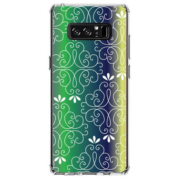 DistinctInk Clear Shockproof Hybrid Case for Samsung Galaxy Note 8 - TPU Bumper, Acrylic Back, Tempered Glass Screen Protector - Purple Green Blue Yellow Pink Gradient