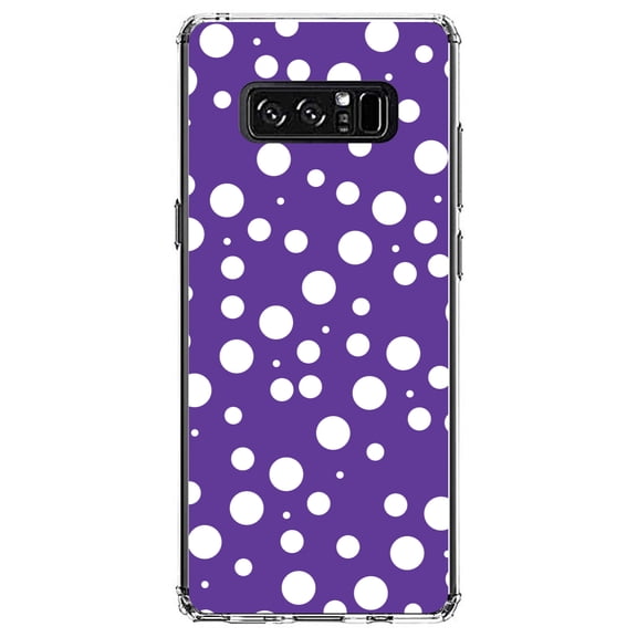 DistinctInk Clear Shockproof Hybrid Case for Samsung Galaxy Note 8 - TPU Bumper, Acrylic Back, Tempered Glass Screen Protector - Purple White Bubbles Polka Dots - Polka Dot Pattern