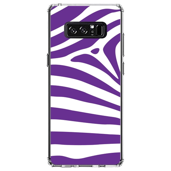 DistinctInk Clear Shockproof Hybrid Case for Samsung Galaxy Note 8 - TPU Bumper, Acrylic Back, Tempered Glass Screen Protector - Purple & White Zebra Skin Stripes