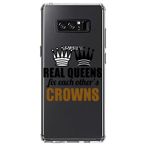 DistinctInk Clear Shockproof Hybrid Case for Samsung Galaxy Note 8 - TPU Bumper Acrylic Back Tempered Glass Screen Protector - Real Queens Fix Each Other's Crowns