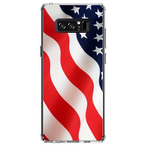 DistinctInk Clear Shockproof Hybrid Case for Samsung Galaxy Note 8 - TPU Bumper, Acrylic Back, Tempered Glass Screen Protector - Red White Blue United States Flag USA - America