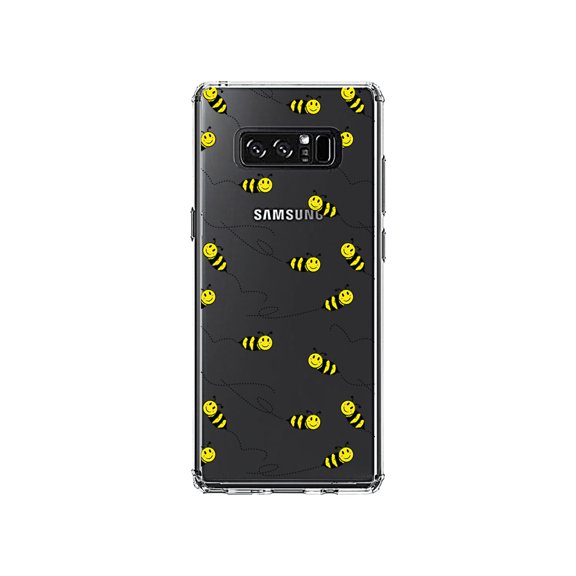 DistinctInk Clear Shockproof Hybrid Case for Samsung Galaxy Note 8 - TPU Bumper, Acrylic Back, Tempered Glass Screen Protector - Repeating Bumble bees