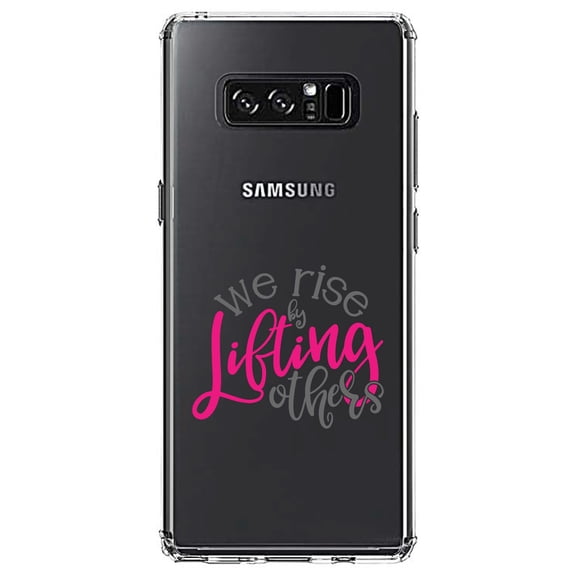 DistinctInk Clear Shockproof Hybrid Case for Samsung Galaxy Note 8 - TPU Bumper Acrylic Back Tempered Glass Screen Protector - We Rise by Lifting Others