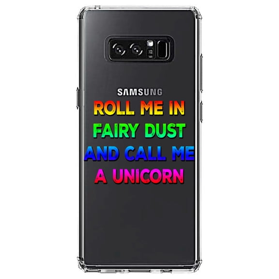 DistinctInk Clear Shockproof Hybrid Case for Samsung Galaxy Note 8 - TPU Bumper Acrylic Back Tempered Glass Screen Protector - Roll Me in Fairy Dust and Call Me a Unicorn