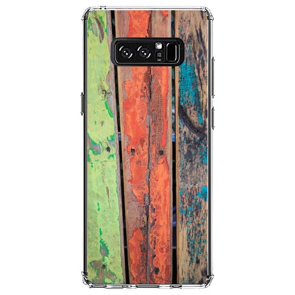DistinctInk Clear Shockproof Hybrid Case for Samsung Galaxy Note 8 - TPU Bumper, Acrylic Back, Tempered Glass Screen Protector - Rough Painted Wood Print - Printed Wood Grain Image