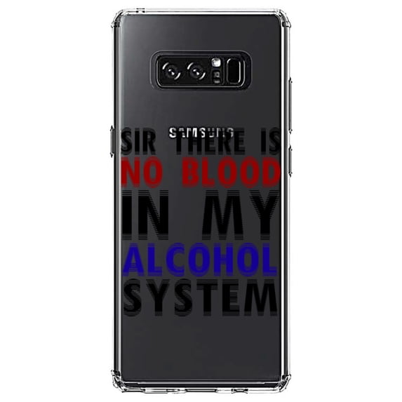 DistinctInk Clear Shockproof Hybrid Case for Samsung Galaxy Note 8 - TPU Bumper Acrylic Back Tempered Glass Screen Protector - Sir There is Blood in My Alcohol System