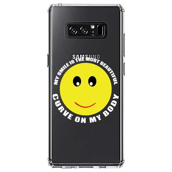 DistinctInk Clear Shockproof Hybrid Case for Samsung Galaxy Note 8 - TPU Bumper Acrylic Back Tempered Glass Screen Protector - My Smile Most Beautiful Curve on My Body