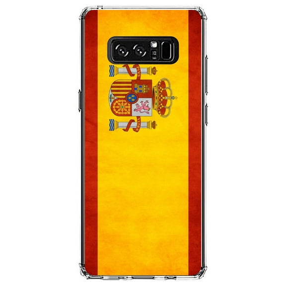 DistinctInk Clear Shockproof Hybrid Case for Samsung Galaxy Note 8 - TPU Bumper, Acrylic Back, Tempered Glass Screen Protector - Spain Old Weathered Spanish Flag Red Yellow - Spain