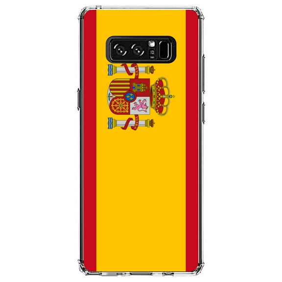 DistinctInk Clear Shockproof Hybrid Case for Samsung Galaxy Note 8 - TPU Bumper, Acrylic Back, Tempered Glass Screen Protector - Spain Spanish Flag Red Yellow - Spain