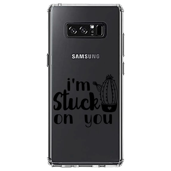 DistinctInk Clear Shockproof Hybrid Case for Samsung Galaxy Note 8 - TPU Bumper Acrylic Back Tempered Glass Screen Protector - I'm Stuck On You Cactus