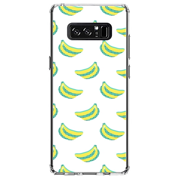 DistinctInk Clear Shockproof Hybrid Case for Samsung Galaxy Note 8 - TPU Bumper, Acrylic Back, Tempered Glass Screen Protector - Summer Graphics - Banana Pattern - Yellow