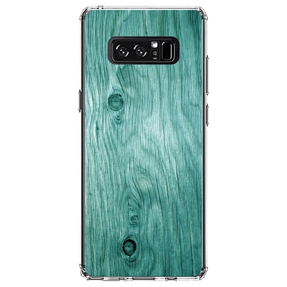 DistinctInk Clear Shockproof Hybrid Case for Samsung Galaxy Note 8 - TPU Bumper, Acrylic Back, Tempered Glass Screen Protector - Teal Weathered Wood Grain Print - Printed Wood Image