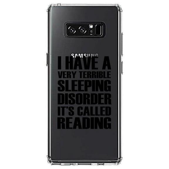 DistinctInk Clear Shockproof Hybrid Case for Samsung Galaxy Note 8 - TPU Bumper Acrylic Back Tempered Glass Screen Protector - Terrible Sleeping Disorder Called Reading
