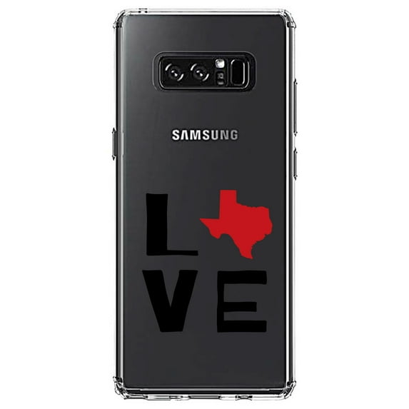 DistinctInk Clear Shockproof Hybrid Case for Samsung Galaxy Note 8 - TPU Bumper Acrylic Back Tempered Glass Screen Protector - Texas - Love Black & Red