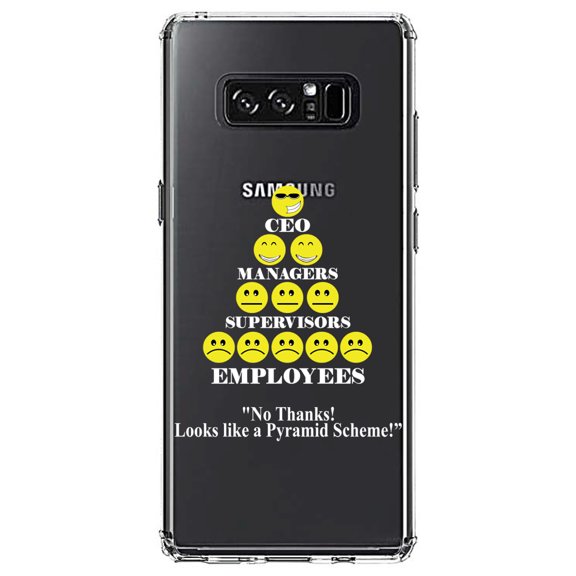 DistinctInk Clear Shockproof Hybrid Case for Samsung Galaxy Note 8 - TPU Bumper Acrylic Back Tempered Glass Screen Protector - No Thanks Looks Like a Pyramid Scheme