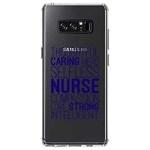 DistinctInk Clear Shockproof Hybrid Case for Samsung Galaxy Note 8 - TPU Bumper Acrylic Back Tempered Glass Screen Protector - Thoughtful Caring Hero Selfless Nurse