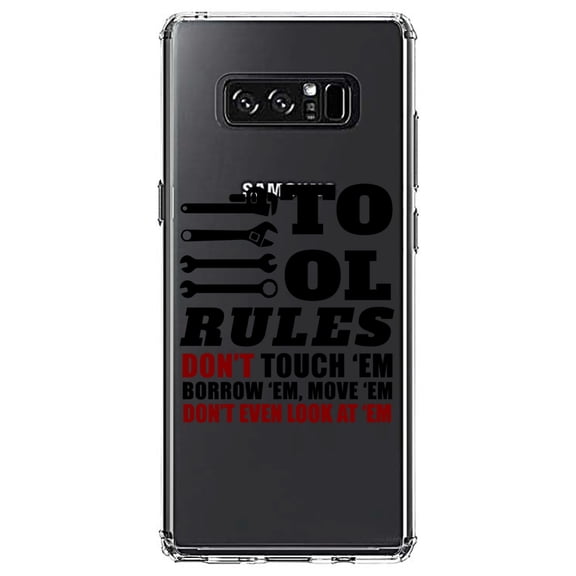 DistinctInk Clear Shockproof Hybrid Case for Samsung Galaxy Note 8 - TPU Bumper Acrylic Back Tempered Glass Screen Protector - Tool Rules Don't Touch Borrow Move Look