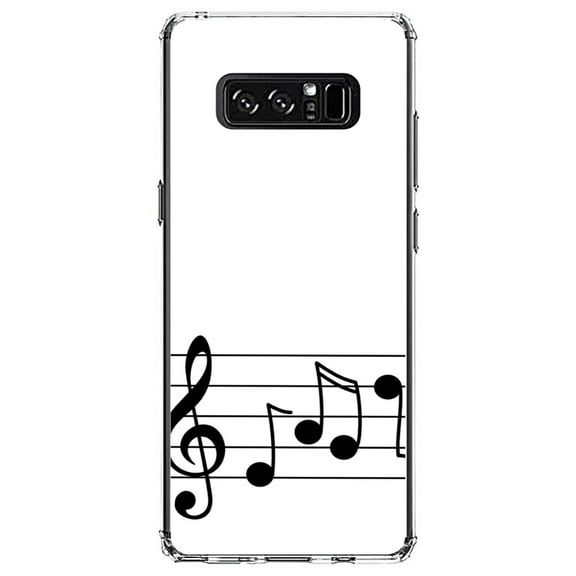 DistinctInk Clear Shockproof Hybrid Case for Samsung Galaxy Note 8 - TPU Bumper, Acrylic Back, Tempered Glass Screen Protector - Treble Staff Music Notes