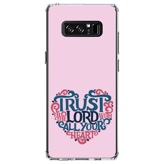 DistinctInk Clear Shockproof Hybrid Case for Samsung Galaxy Note 8 - TPU Bumper, Acrylic Back, Tempered Glass Screen Protector - Trust In The Lord With All Your Heart
