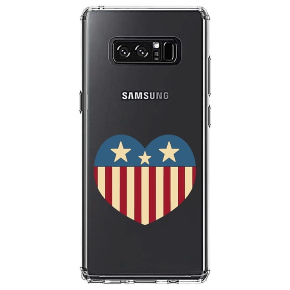 DistinctInk Clear Shockproof Hybrid Case for Samsung Galaxy Note 8 - TPU Bumper Acrylic Back Tempered Glass Screen Protector - USA Heart Flag Red White & Blue