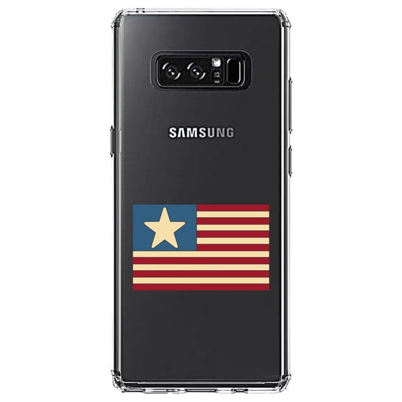 DistinctInk Clear Shockproof Hybrid Case for Samsung Galaxy Note 8 - TPU Bumper Acrylic Back Tempered Glass Screen Protector - USA Single Star Flag Red White & Blue