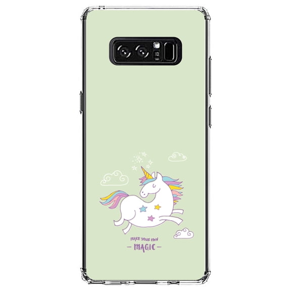 DistinctInk Clear Shockproof Hybrid Case for Samsung Galaxy Note 8 - TPU Bumper, Acrylic Back, Tempered Glass Screen Protector - Unicorn - Make Your Own Magic