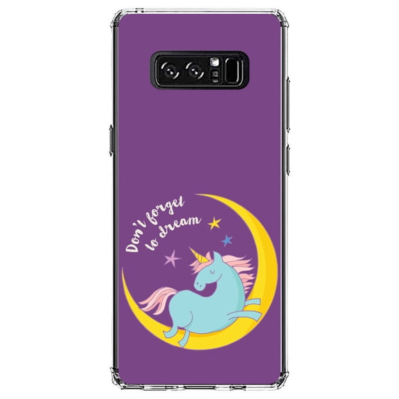 DistinctInk Clear Shockproof Hybrid Case for Samsung Galaxy Note 8 - TPU Bumper, Acrylic Back, Tempered Glass Screen Protector - Unicorn Moon - Don't Forget to Dream