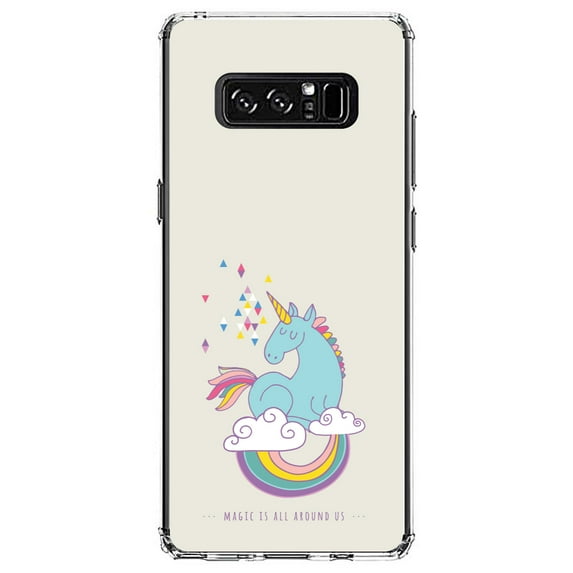 DistinctInk Clear Shockproof Hybrid Case for Samsung Galaxy Note 8 - TPU Bumper, Acrylic Back, Tempered Glass Screen Protector - Unicorn Rainbow - Magic Is All Around Us