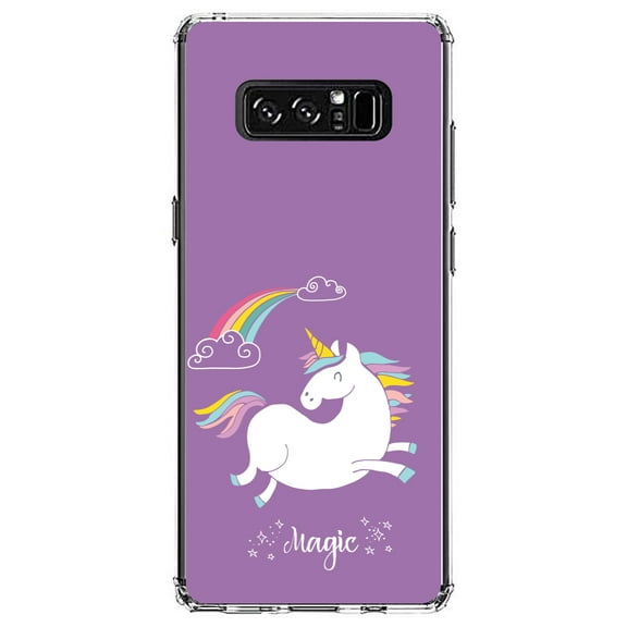 DistinctInk Clear Shockproof Hybrid Case for Samsung Galaxy Note 8 - TPU Bumper, Acrylic Back, Tempered Glass Screen Protector - Unicorn - Rainbown - Magic - Purple
