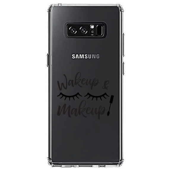 DistinctInk Clear Shockproof Hybrid Case for Samsung Galaxy Note 8 - TPU Bumper Acrylic Back Tempered Glass Screen Protector - Wake Up & Makeup - Eye Lashes