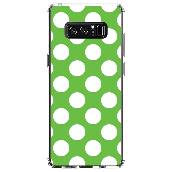 DistinctInk Clear Shockproof Hybrid Case for Samsung Galaxy Note 8 - TPU Bumper, Acrylic Back, Tempered Glass Screen Protector - White & Green Polka Dots