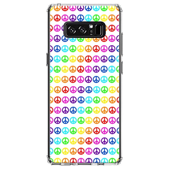 DistinctInk Clear Shockproof Hybrid Case for Samsung Galaxy Note 8 - TPU Bumper, Acrylic Back, Tempered Glass Screen Protector - White Rainbow Peace Signs