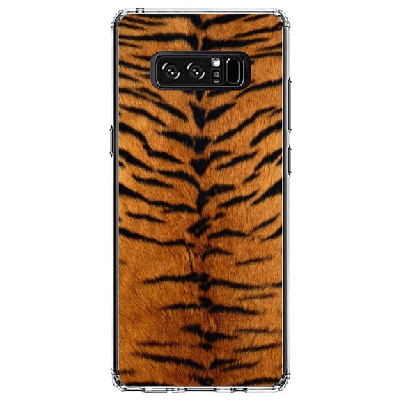 DistinctInk Clear Shockproof Hybrid Case for Samsung Galaxy Note 8 - TPU Bumper, Acrylic Back, Tempered Glass Screen Protector - Yellow Black Tiger Fur Skin Print - Animal Print