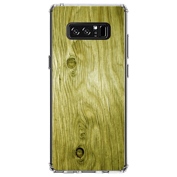 DistinctInk Clear Shockproof Hybrid Case for Samsung Galaxy Note 8 - TPU Bumper, Acrylic Back, Tempered Glass Screen Protector - Yellow Weathered Wood Grain Print - Printed Wood Image