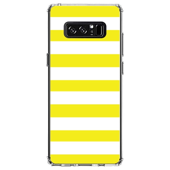 DistinctInk Clear Shockproof Hybrid Case for Samsung Galaxy Note 8 - TPU Bumper, Acrylic Back, Tempered Glass Screen Protector - Yellow & White Bold Horizontal Stripes