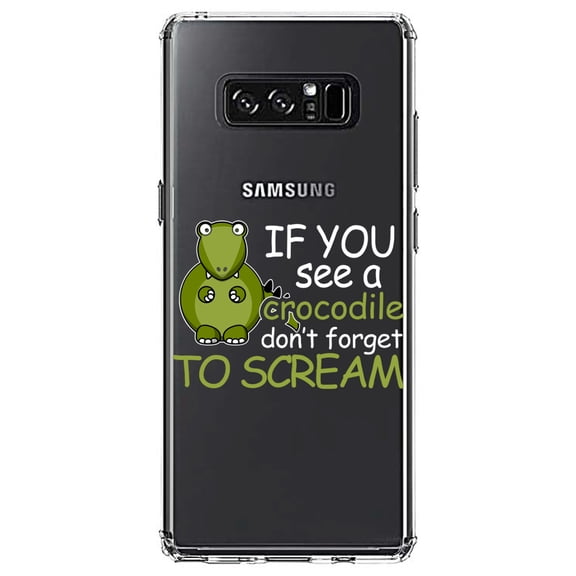 DistinctInk Clear Shockproof Hybrid Case for Samsung Galaxy Note 8 - TPU Bumper Acrylic Back Tempered Glass Screen Protector - If You See A Crocodile, Don't Forget to Scream