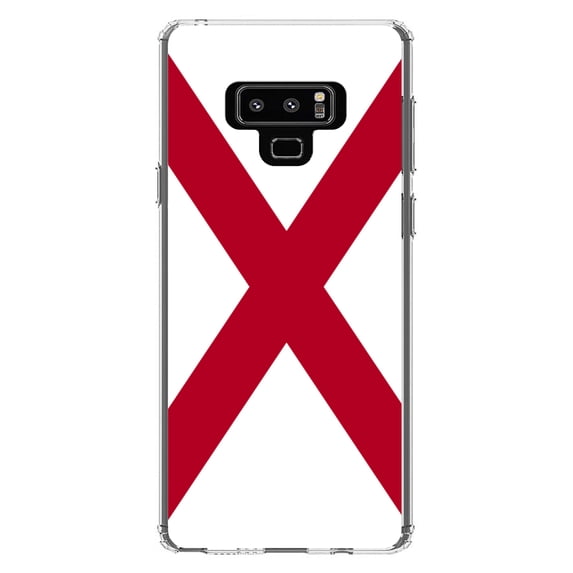 DistinctInk Clear Shockproof Hybrid Case for Samsung Galaxy Note 9 - TPU Bumper, Acrylic Back, Tempered Glass Screen Protector - Alabama State Flag - US State Flag