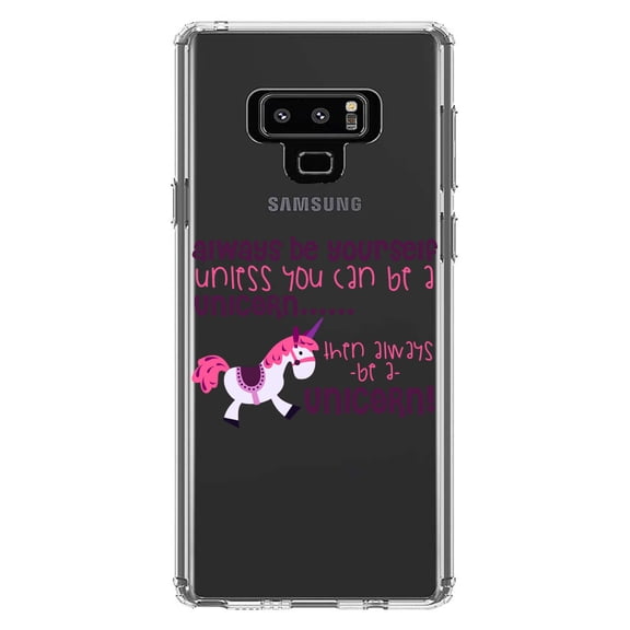 DistinctInk Clear Shockproof Hybrid Case for Samsung Galaxy Note 9 - TPU Bumper Acrylic Back Tempered Glass Screen Protector - Always Be Yourself Unless You Can Be a Unicorn