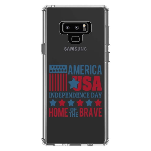 DistinctInk Clear Shockproof Hybrid Case for Samsung Galaxy Note 9 - TPU Bumper Acrylic Back Tempered Glass Screen Protector - America USA Home of the Brave