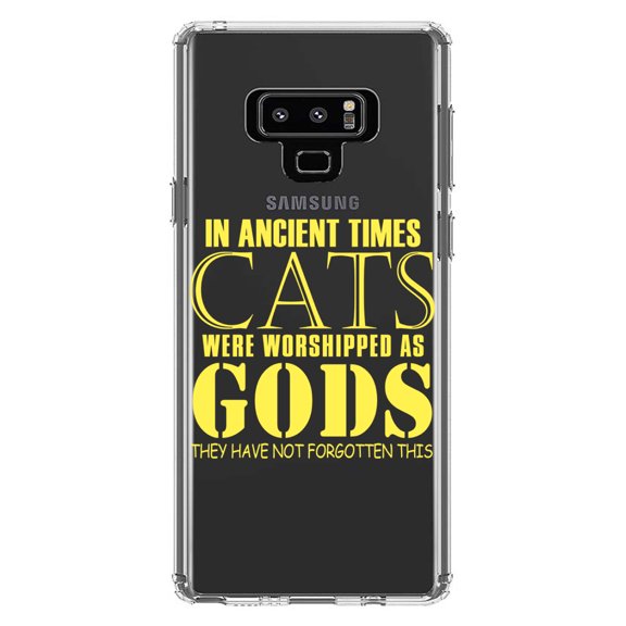 DistinctInk Clear Shockproof Hybrid Case for Samsung Galaxy Note 9 - TPU Bumper Acrylic Back Tempered Glass Screen Protector - Ancient Times, Cats Worshipped As Gods