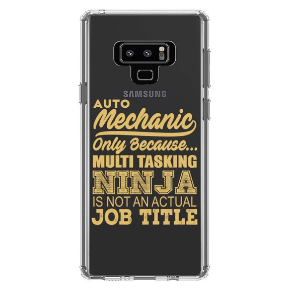 DistinctInk Clear Shockproof Hybrid Case for Samsung Galaxy Note 9 - TPU Bumper Acrylic Back Tempered Glass Screen Protector - Auto Mechanic Multi Tasking Ninja