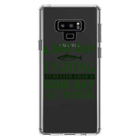 DistinctInk Clear Shockproof Hybrid Case for Samsung Galaxy Note 9 - TPU Bumper Acrylic Back Tempered Glass Screen Protector - Bad Day Fishing is a Good Day