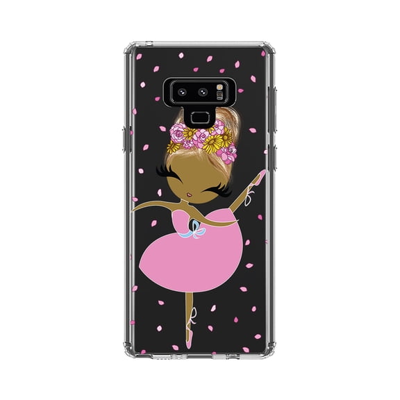 DistinctInk Clear Shockproof Hybrid Case for Samsung Galaxy Note 9 - TPU Bumper, Acrylic Back, Tempered Glass Screen Protector - Ballerina Dancing in Flower Petals